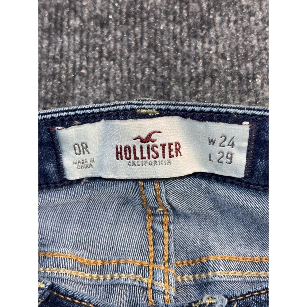 Hollister Skinny Jeans Women 0R Blue Denim Stretch Low Rise Embroidered‎ Pocket - Picture 4 of 10